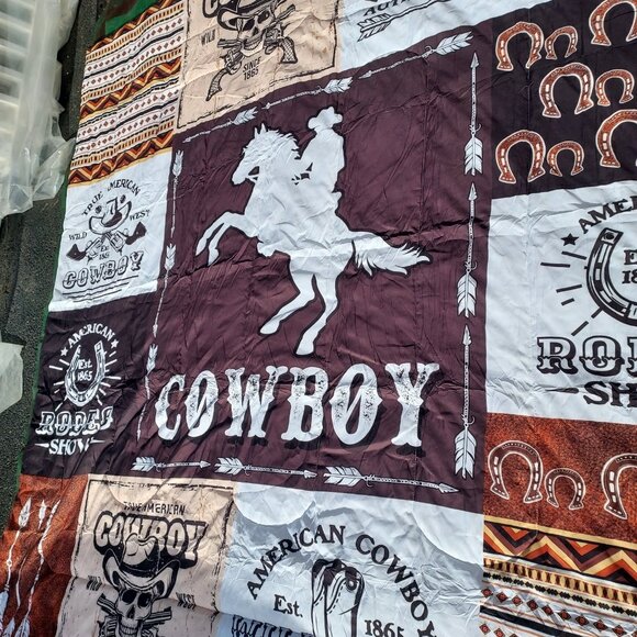 Western Comforter Set Queen Size 88Lx84W Horse Cowboy Bedding  2 Standard Pillow - Picture 5 of 10